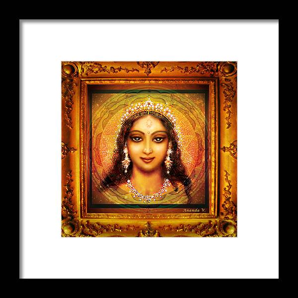 Goddess Painting Framed Print featuring the mixed media Durga in the Sri Yantra #1 by Ananda Vdovic