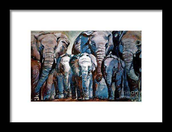 Animals Framed Print featuring the painting Elephant Family #1 by Joyce Guariglia