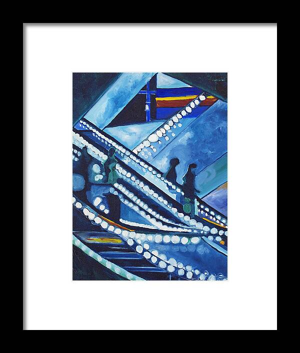 Night Scenes Framed Print featuring the painting Escalator Lights by Patricia Arroyo