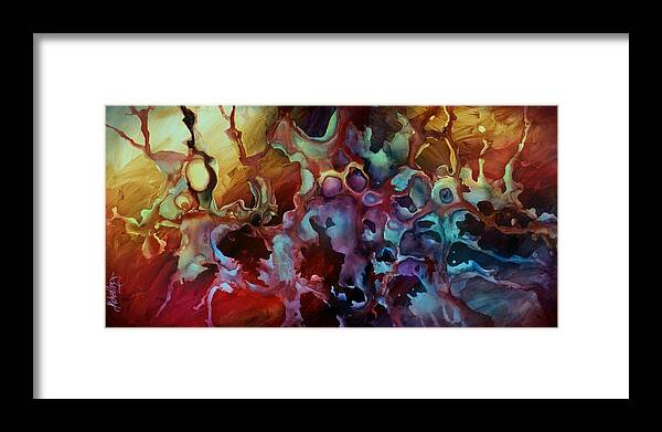 Abstract Painting Art Modern Art Deco Floral Colorful Red Blue Yellow Earth Tones Garden Expressionism Natural Minimalism Free Flow Liquid Fluid Framed Print featuring the painting Evolution by Michael Lang