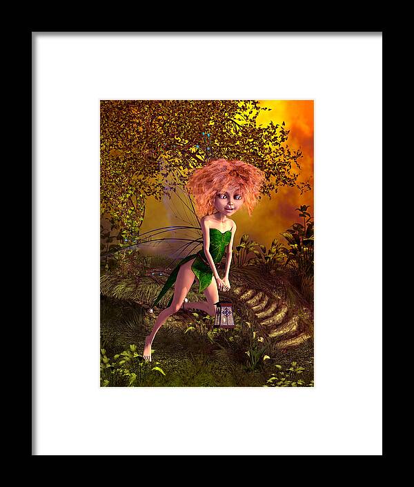 Fairy In The Woods Framed Print featuring the digital art Fairy in the woods #1 by John Junek
