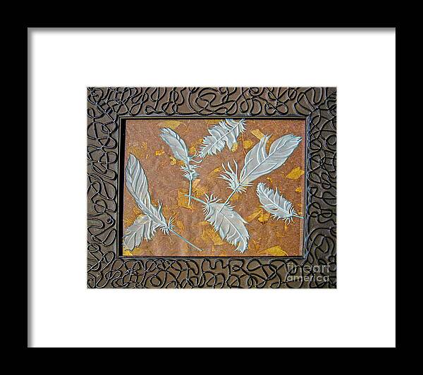 Brown Framed Print featuring the glass art Fall Feathers by Alone Larsen