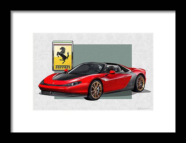 �ferrari� Collection By Serge Averbukh Framed Print featuring the photograph Ferrari Sergio with 3D Badge by Serge Averbukh