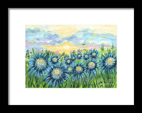 Fields Framed Print featuring the painting Field of Blue Flowers by Holly Carmichael