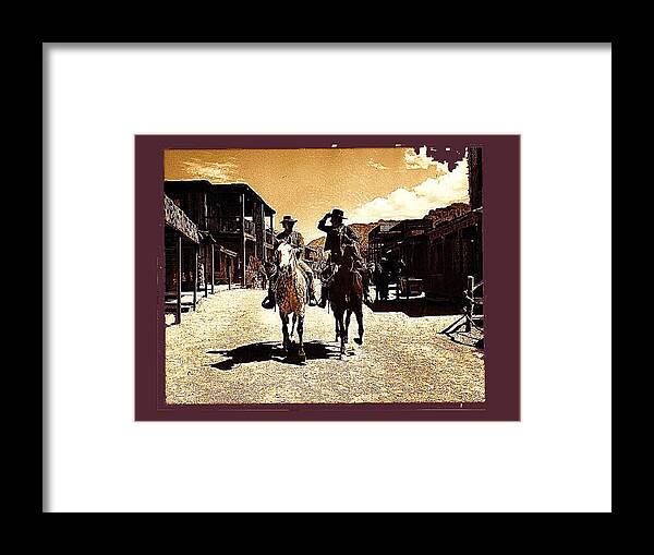 Film Homage Mark Slade Cameron Mitchell Riding Horses The High Chaparral Old Tucson Arizona Framed Print featuring the photograph Film Homage Mark Slade Cameron Mitchell Riding Horses The High Chaparral Old Tucson AZ 1967-2008 by David Lee Guss