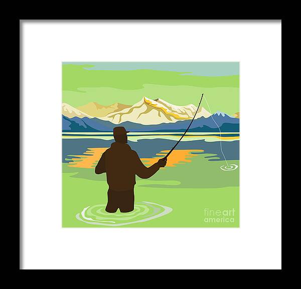 Fly Fisherman Framed Print featuring the digital art Fly Fisherman Casting #1 by Aloysius Patrimonio