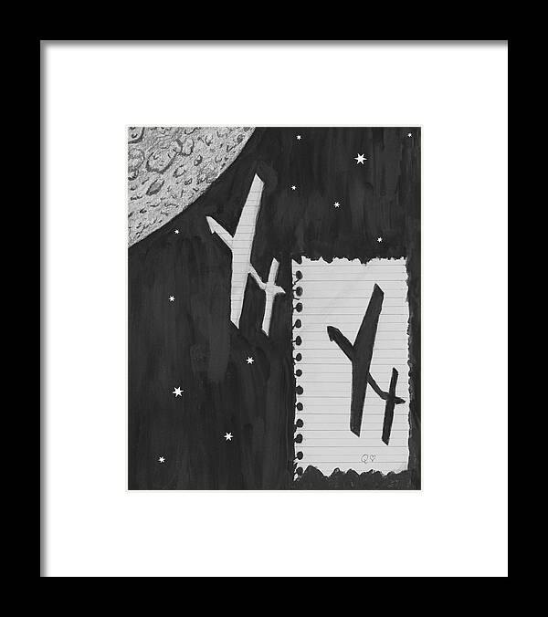 Paper Framed Print featuring the drawing Fly Me to the Moon #1 by Quwatha Valentine