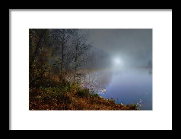  Framed Print featuring the photograph Reflection Lake And Foggy Morning In Jurmala  by Aleksandrs Drozdovs