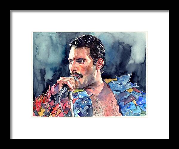 Freddie Framed Print featuring the painting Freddie Mercury portrait by Suzann Sines