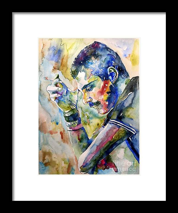 Freddie Framed Print featuring the painting Freddie Mercury watercolor by Suzann Sines