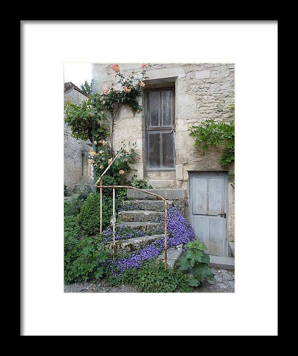 Europe Framed Print featuring the photograph French Staircase With Flowers by Marilyn Dunlap