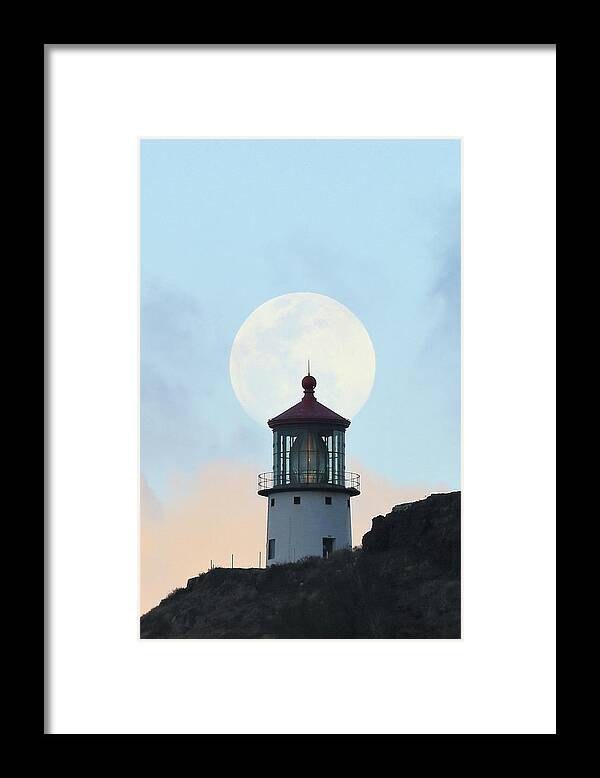 Photosbymch Framed Print featuring the photograph Full moon over Makapu'u Light #1 by M C Hood