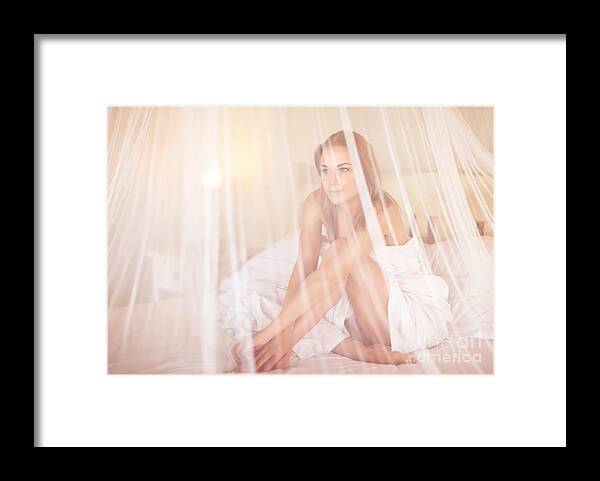 Adult Framed Print featuring the photograph Gentle woman in the bed #1 by Anna Om