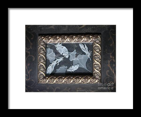 Black Framed Print featuring the glass art Ginko Leaves and Feathers by Alone Larsen