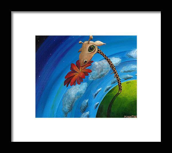 Giraffe Framed Print featuring the painting Reach For the Sky by Mindy Huntress