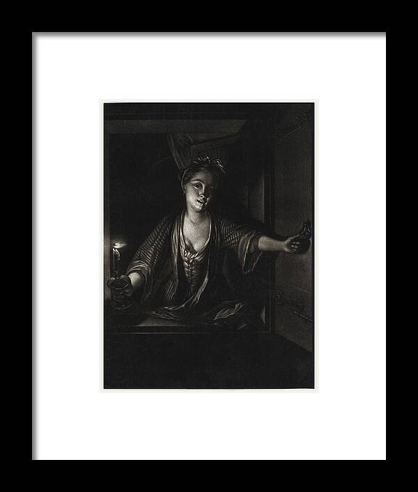 Mezzotint Framed Print featuring the painting Girl with a Candle #1 by John Greenwood after Nicolaas Verkolje