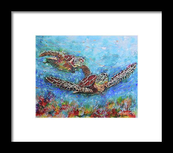 Marine Turtles Framed Print featuring the painting Gliding Turtles by Jyotika Shroff