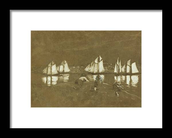 Winslow Homer Framed Print featuring the drawing Gloucester Harbor #4 by Winslow Homer