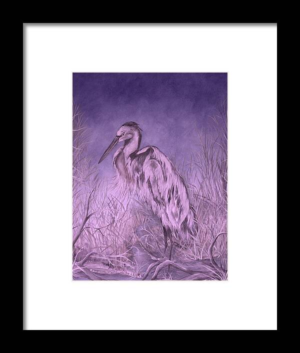 Marsh Scene .purple Framed Print featuring the painting Great One #1 by Virginia Bond