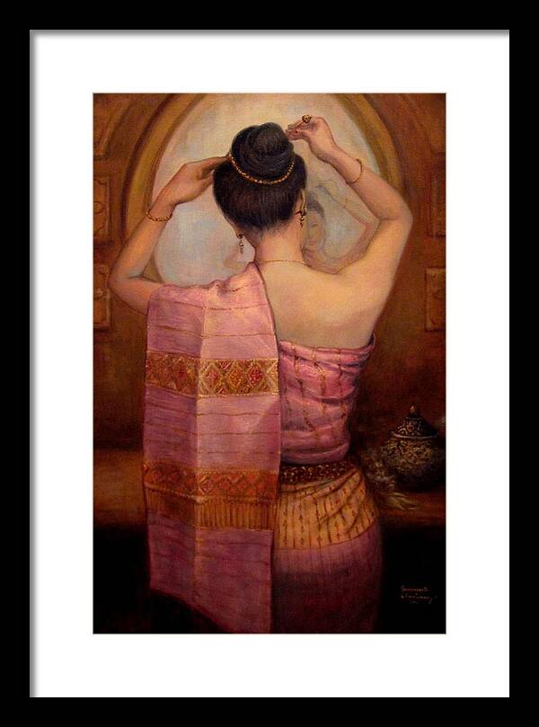 Lao Lady Framed Print featuring the painting Hairpin by Sompaseuth Chounlamany