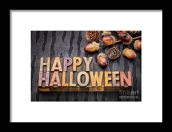 Acorn Framed Print featuring the photograph Happy Halloween greeting card #1 by Marek Uliasz