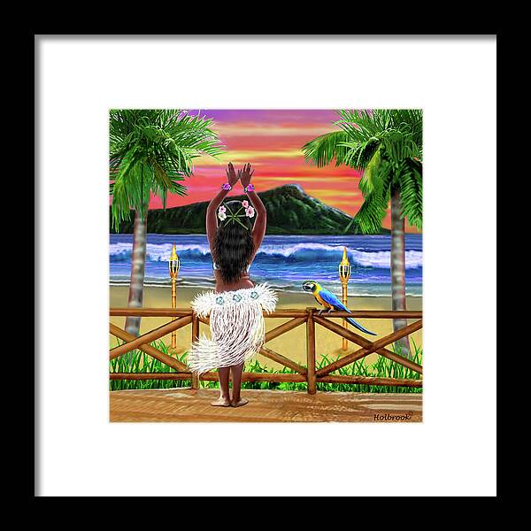 Hawaii Framed Print featuring the digital art Hawaiian Sunset Hula #1 by Glenn Holbrook