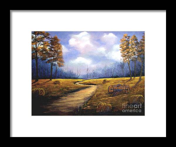 Landscape Framed Print featuring the painting Hayfield by Jerry Walker