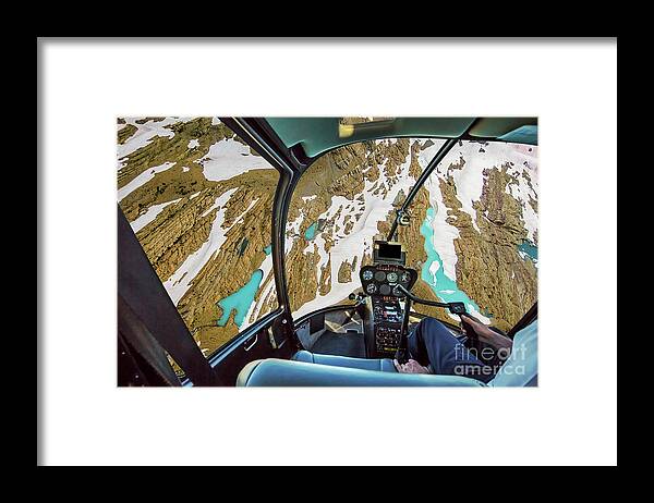 Glacier National Park Framed Print featuring the photograph Helicopter on glacier #1 by Benny Marty