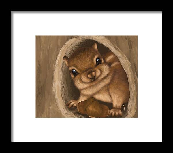 Squirrel Framed Print featuring the painting Hello #2 by Veronica Minozzi
