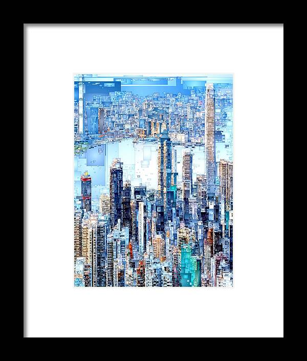Rafael Salazar Framed Print featuring the digital art Hong Kong Skyline #1 by Rafael Salazar