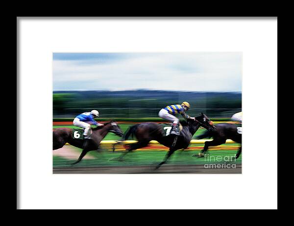 Motion Framed Print featuring the photograph Horse Race #1 by Jim Corwin