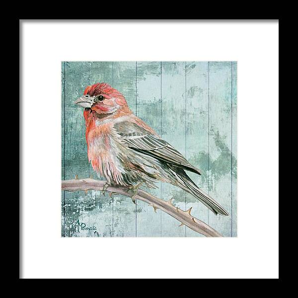 Finch Framed Print featuring the painting House Finch by Angeles M Pomata