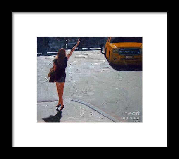 Woman Framed Print featuring the painting How to hail a cab #1 by Tate Hamilton