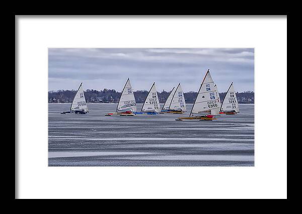 Ice Boats Framed Print featuring the photograph ice sailing - Madison - Wisconsin by Steven Ralser