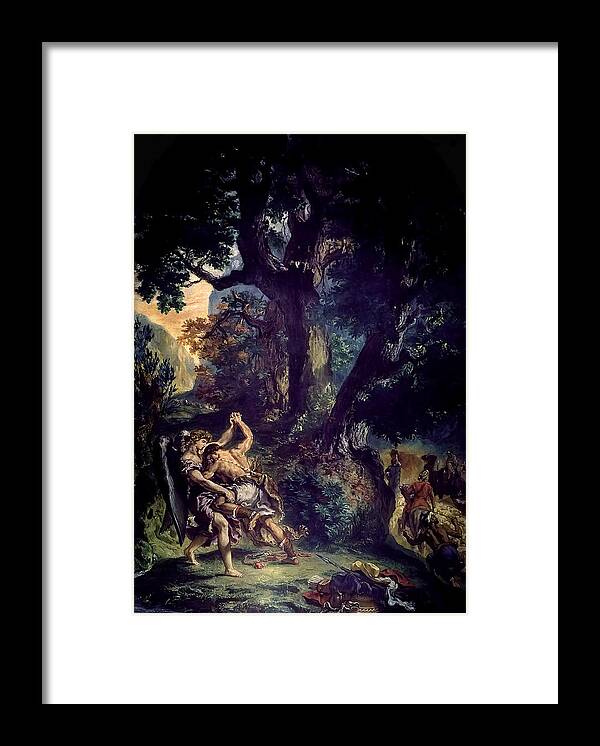 Eugene Delacroix Framed Print featuring the painting Jacob Wrestling The Angel by Troy Caperton