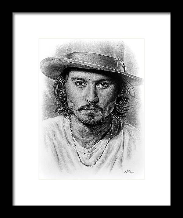 Johnny Depp Framed Print featuring the drawing Johnny Depp #5 by Andrew Read
