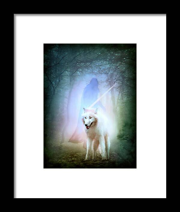 Jon Snow And Ghost Framed Print featuring the digital art Jon Snow and Ghost - Game of thrones #1 by Lilia S
