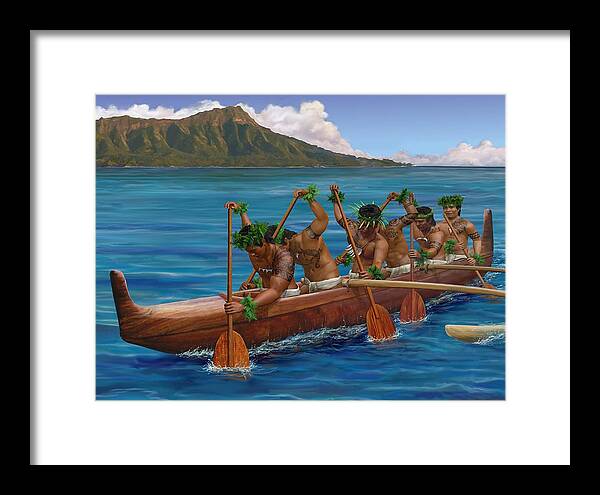 Hawaii Framed Print featuring the painting Kane Hawaiian Canoe Paddlers by Stephen Jorgensen