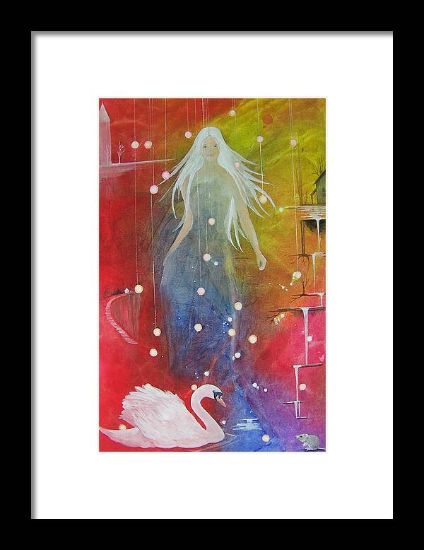 Girl Framed Print featuring the painting Kendra and the Swan by Jackie Mueller-Jones