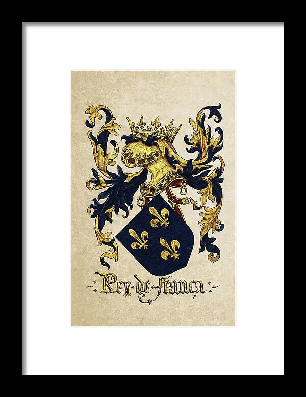'roll Of Arms� Collection By Serge Averbukh Framed Print featuring the photograph King of France Coat of Arms - Livro do Armeiro-Mor by Serge Averbukh