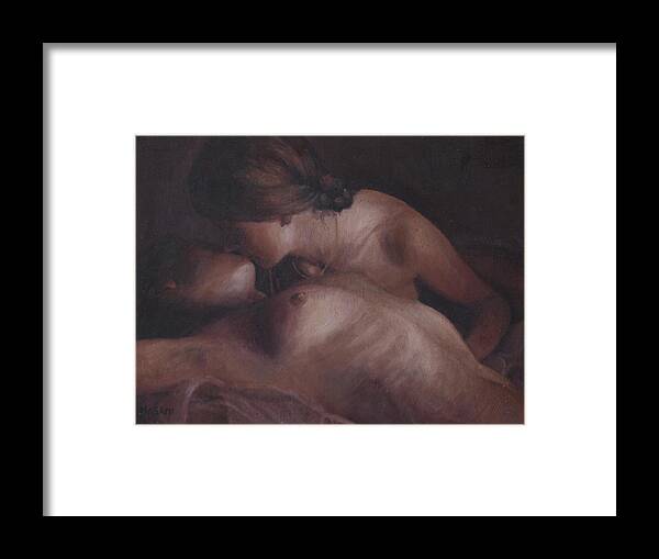 Nude Framed Print featuring the painting Kiss #1 by Masami Iida