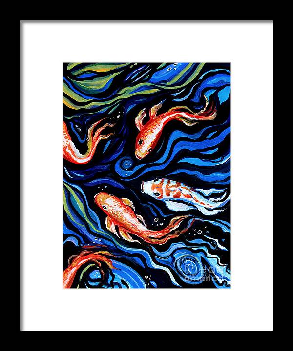 Koi Fish Framed Print featuring the painting Koi Fish In Ribbons of Water #1 by Elizabeth Robinette Tyndall