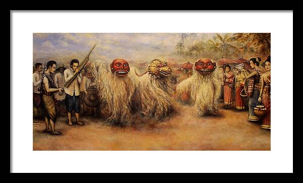 Luang Prabang Framed Print featuring the painting Lao New Year by Sompaseuth Chounlamany
