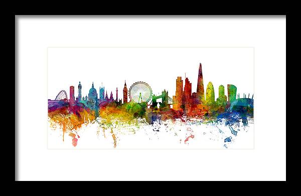 London Framed Print featuring the digital art London England Skyline Panoramic by Michael Tompsett
