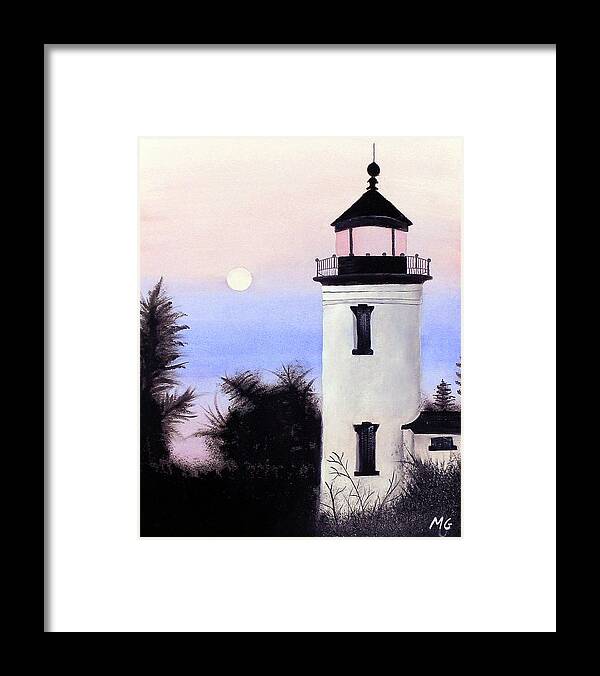 Lighthouse Acrylic Painting Framed Print featuring the painting Lonesome Lighthouse by Mary Gaines