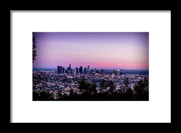 Los Angeles Skyline Framed Print featuring the photograph Los Angeles Skyline At Dusk by Gene Parks