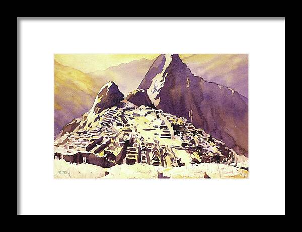 Sacred Valley Framed Print featuring the painting Machu Picchu Sunset #2 by Ryan Fox