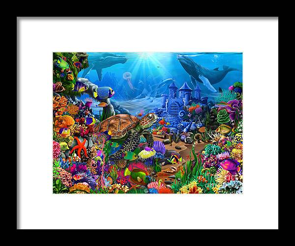 Under The Sea Framed Print featuring the digital art Magical Undersea Turtle #1 by MGL Meiklejohn Graphics Licensing