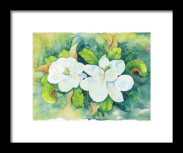 Magnolias Framed Print featuring the painting Magnolias #1 by Cathy Locke