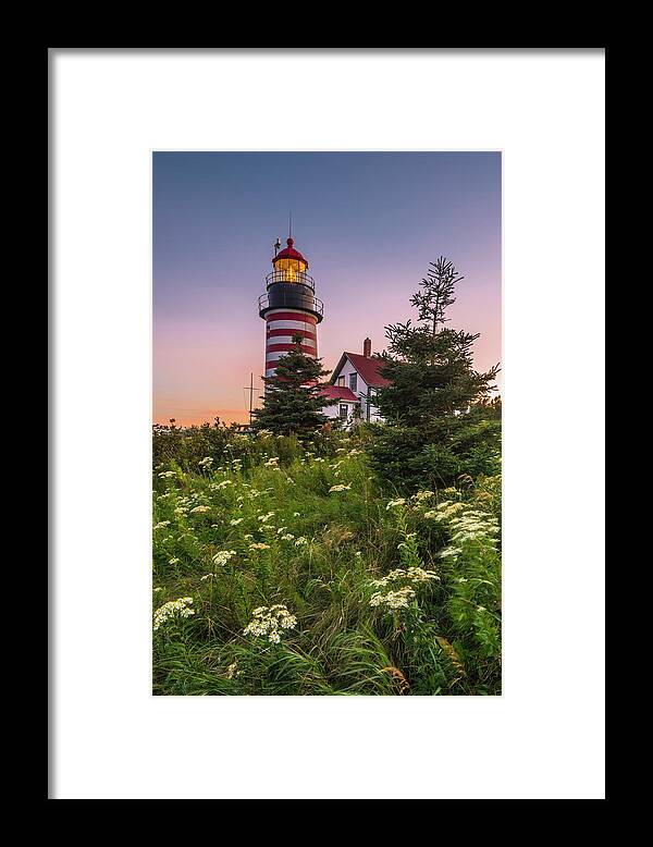 Maine Framed Print featuring the photograph Maine West Quoddy Head Light at Sunset #1 by Ranjay Mitra